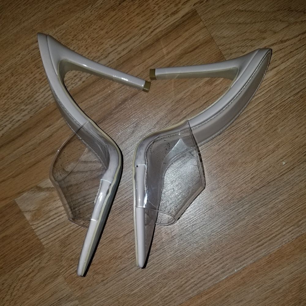HEELED MULES WHITE PRINCES SHOES  CLEAR Size 7